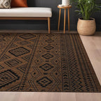 Beverly Rug Waikiki Boho Indoor Outdoor Rug 6x9, Washable Outside Carpet for Patio, Deck, Porch, Bohemian Area Rug, Farmhouse Rugs, Aztec Tribal Rug, Nut Brown and Black