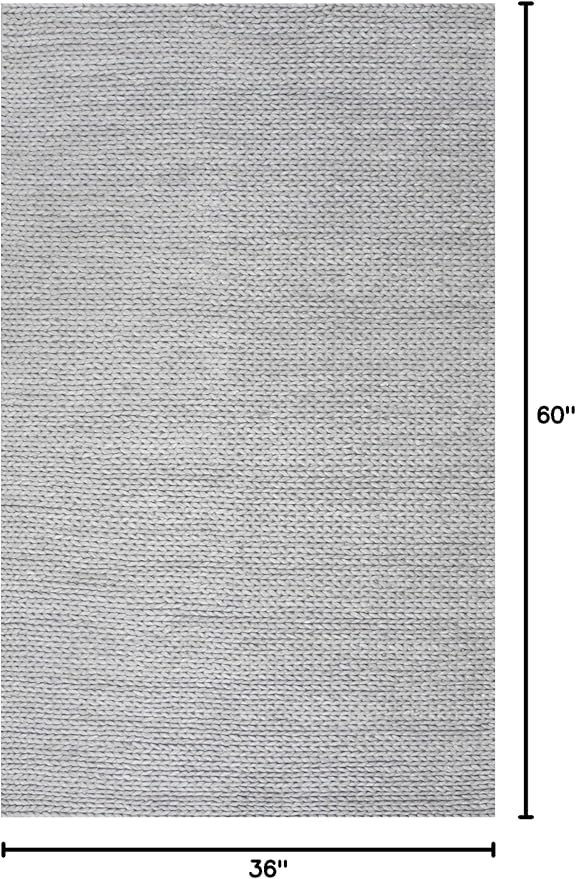 Nuloom Penelope Light Grey/Ivory, 3' x 5', Hand-Braided, Wool & Cotton, Textured and Dense, High Traffic, Stain Resistant, Easy Clean, Durable Area Rug for Bedroom, Living Room, Dining, Entryway