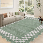 GarveeHome 8x10 Area Rug for Living Room Scalloped Washable Large Bedroom Rug Non Slip Stain Resistant Modern Border Dining Room Throw Carpet Scalloped Boho Rug for Home Decor Office Nursery, Green