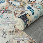 Easy-Going Area Rug 5x7 Washable Boho Rugs for Living Room Non-Slip Bedroom Rug Low Pile Lightweight Medallion Distressed Throw Rug for Dining Room Kitchen Home Office Carpet, Vintage Multi