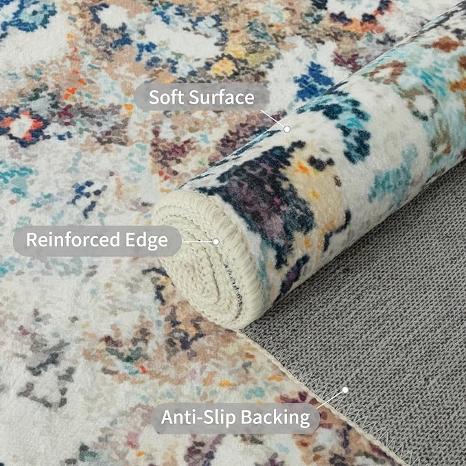 Easy-Going Boho Area Rug 2x3 Washable Entryway Rugs Front Door Mat Indoor Entrance Non-Slip Medallion Distressed Small Entry Rug for Living Room Bedroom Bathroom Lightweight Carpet, Vintage Multi