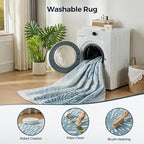 WITSHOCK 8x10 Washable Rug for Living Room,Modern Floral Distress Print Pattern Area Rugs,Stain Resistant with Non Slip Backing Carpet for Dining Room,Bedroom & Home Decor,Blue/Light Blue