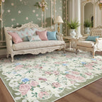 Lahome Vintage Floral Area Rugs 8x10,Large Rugs for Living Room Boho Area Rug Machine Washable, Low Pile Bedroom Rugs 8x10 Carpet for Office Rug Playroom Dining Room（Cream/Green）