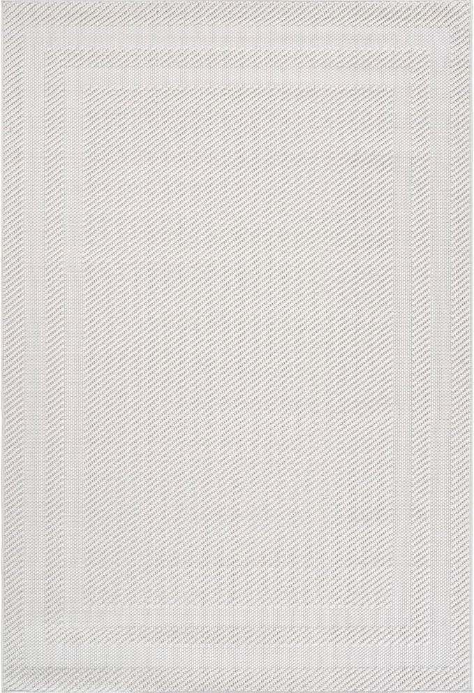 CAMILSON Micro Loop Rug 6x9 Modern Luxury Bordered Area Rugs Soft High and Low Pile Stain Resistant Easy-Cleaning Non-Shedding for Living Room Office Indoor Carpet (6 x 9 / White)