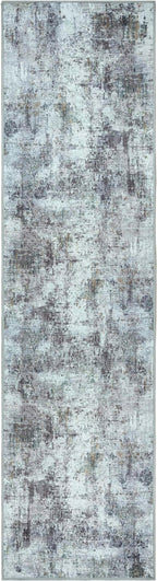 GLN Rugs Contemporary Collection - Machine Washable Area Rug, Contemporary Washable, Non Slip, Low Pile Chenille Rug, Living Room, Bedroom, Kitchen Rug (2'6" x 10' Grey/Green)