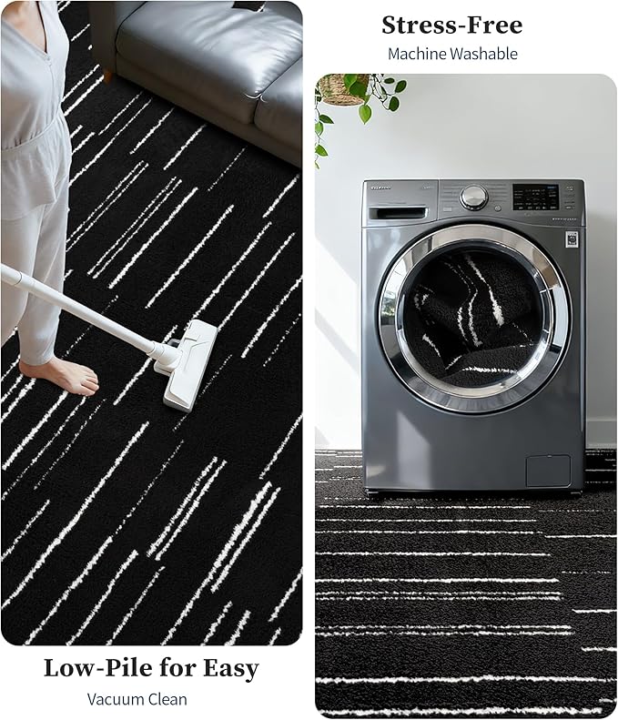 YIHOUSE 5x7 Abstract Line Area Rug, Modern Washable Stain Resistant Rugs Non Slip, Soft Indoor Floor Carpet for Living Room, Bedroom,Dining Room, Black and White
