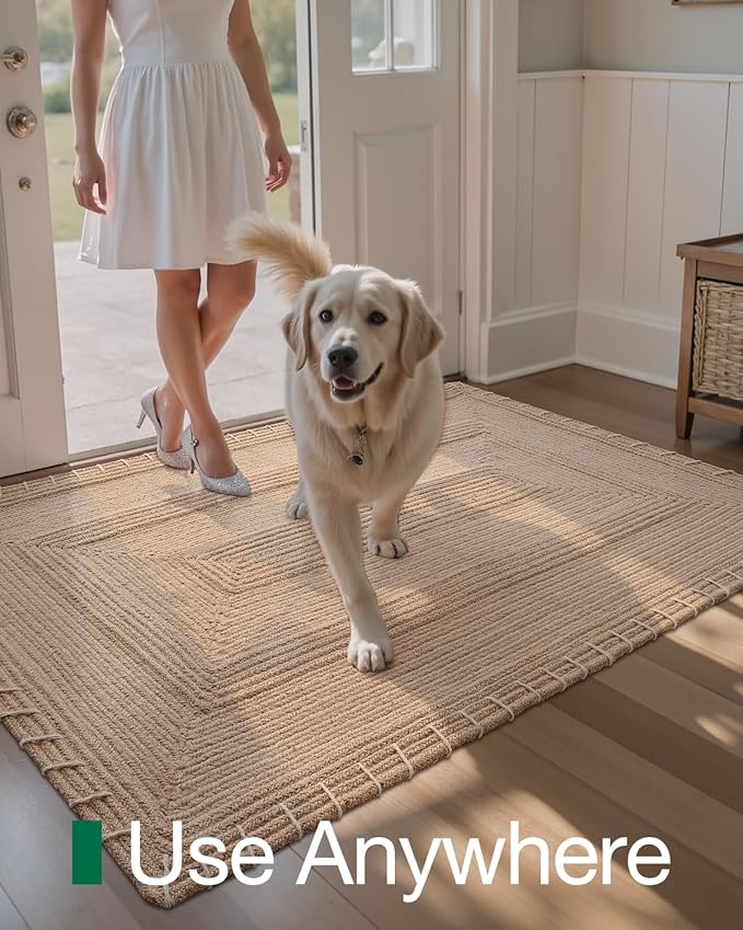 LUMI Handwoven Jute Door Mat, Non-Slip Durable Entryway Mat with Anti-Slip Mat for Hard Floor, Front Door Mats for Home Entrance, Patio, 36"x60", Knit Jute