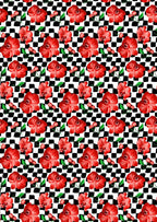 Black and White Checkerboard Pattern with Red Floral Pattern Area Rug for Living Room Bedroom Dining Room Office Guest Room Nursery Room Rustic Low Pile Thin Washable Indoor Mat 6x9