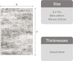 5x7 Area Rugs Washable Grey Rug for Living Room Bedroom, Modern Abstract Large Rug Non Slip, Water Repellent Low Pile Soft Carpet for Dining Room, Home Office, Grey Beige