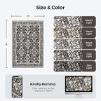 WITSHOCK Washable 2x3 Entryway Area Rug: Soft Non-Slip Backing Washable Rugs Vintage Flower Boho Accent Small Rugs for Bedroom, Kitchen, Bathroom, Nursery Entrance,Black