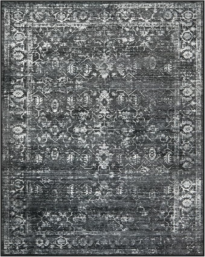 Morebes Vintage 8x10 Area Rugs for Living Room, Washable Black Rugs for Bedroom Farmhouse Non-Slip, Soft Distressed Indoor Floor Boho Carpet for Dining Room Playroom Home Office