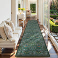 Lahome Floral Hallway Runner Rug Non Slip, 2'6''x10'Soft Washable Runners for Hallways, Ultra-Thin Green Kitchen Runner Distressed Carpet for Entryway Bathroom, Dark Green