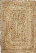 KEMA Jute Braided Area Rug, 4x6 Feet (48x72 Inches) - Rustic Vintage Braided Reversible Rectangular Rug, Shag Rugs for Bedroom, Jute Kitchen Rug, Living Room Rugs