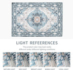 Washable 6×9 Area Rug for Living Room, Vintage Floral Rug Soft Non Slip Stain Resistant Boho Carpet for Indoor Bedroom Dinning Room Home Office Blue/Ivory