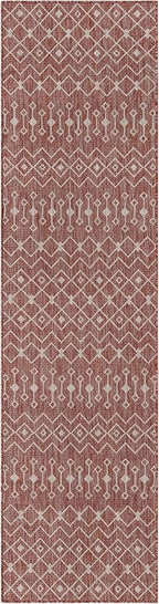 Unique Loom Outdoor Trellis Collection Area Rug - Tribal Trellis (2' 7" x 10' Runner Rust Red/Ivory)