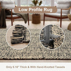 Collive Long Hallway Runners Rug 2.6x7, Farmhouse Washable Kitchen Runner Rug for Bedroom, Natural/Black Braided Woven Entryway Rug Low-Profile Front Door Floor Carpet for Laundry Bathroom Living Room