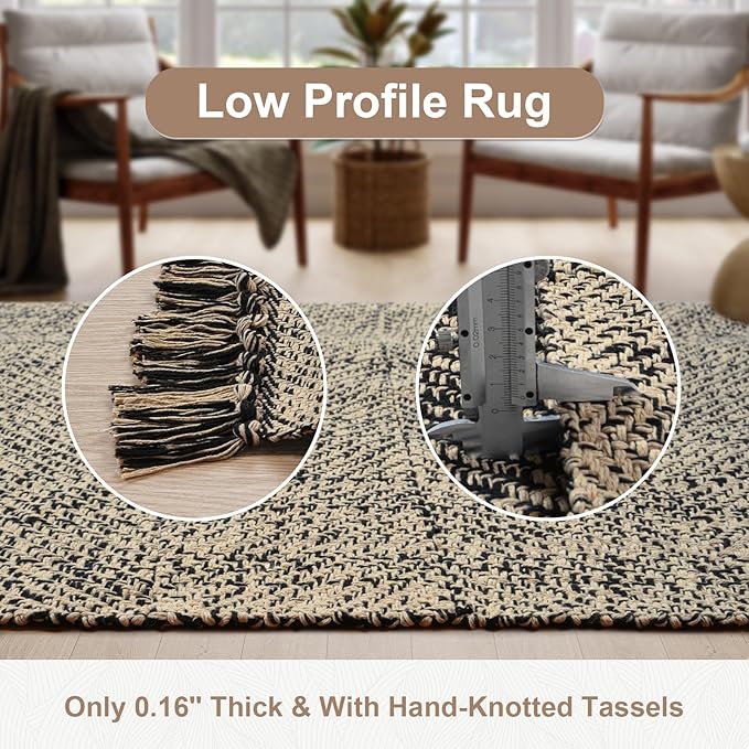 Collive Long Carpet Runners for Hallways 2.6x8ft, Washable Kitchen Rug Indoor Sink Rug, Natural/Black Woven Entryway Runner Rugs Low-Profile Front Door Floor Rug for Laundry Room Bedroom Outdoor Decor
