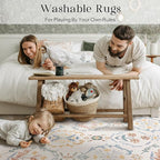 Phantoscope Washable Area Rug 8'x10' Non-Slip, Vintage Floral Boho Rugs for Living Room, Bedroom, DiningRoom, Soft Botanical Moroccan Pattern, Low-Pile Foldable Floor Carpet, Ivory Pink/Boho Garden