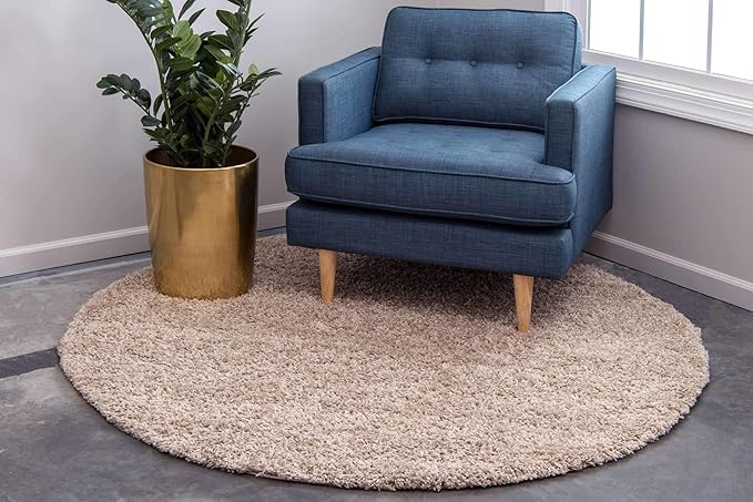 Unique Loom Solid Shag Collection Area Rug (6' 1" Round, Taupe)