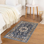KOZYFLY Small Area Rug 2x3 Ft Rugs for Entryway Washable Boho Entry Rug Non Slip Door Mat Indoor Gold Navy Printed Faux Wool Vintage Kitchen Rug Throw Rugs for Entrance Kitchen