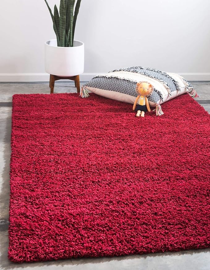 Unique Loom Solid Shag Collection Area Rug (8' x 11' Rectangle, Cherry Red)
