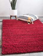 Unique Loom Solid Shag Collection Area Rug (7' 1" x 10' Rectangle, Cherry Red)