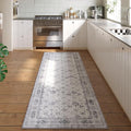 Rugcomf Runner Rug 2'x6' Hallway Washable Boho Soft Area Rug Non-Slip Non-Shedding Faux Wool Vintage for Kitchen, Entryway, Laundry, Bedroom, Indoor (Grey and White)