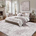 LUMI 8x10 Washable Low-Pile Area Rug for Living Room, Ultra Soft Vintage Rugs with TPE Non Slip Backing, Stain Resistant, Low Profile Carpet High Traffic for Bedroom, Dining Room
