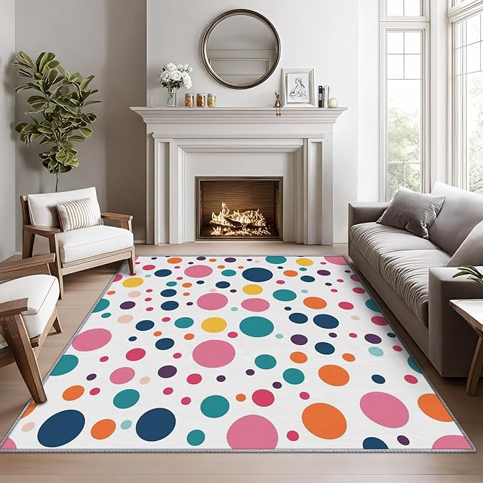 Polka Dots Rugs for Kids Room -Polka Dot Rug, 5x8 ft, Colorful Dots Area Rug, Multicolor Geometric Washable Non-Slip Stain Resistant, Kids Nursery Playroom Home Decor & Gifts