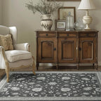 EVERGRACE Area Rugs for Living Room 4x6, Boho Floral Faux Wool Indoor Outdoor Rugs, Washable Rugs for Bedroom Entryway Dining Room Hallyway, Low Pile Floor Mat Carpet for Home Decor, Ebony Black