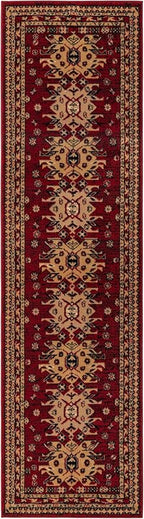 Unique Loom Taftan Collection Border Geometric Tribal Inspired Design Area Rug (2' 7 x 10' 0 Runner, Red/ Gold)