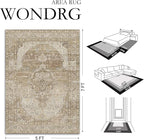 8x10 Washable Vintage Area Rug for Living Room Bedroom Non Slip Distressed Traditional Soft Large Throw Rug Beige Brown Low Pile Lightweight Floral Carpet Office Indoor Classroom Dining Room