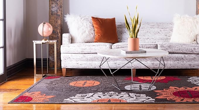 Unique Loom Outdoor Modern Collection Area Rug - Chicago (4' 1" x 6' 1" Rectangle, Brown/ Orange)