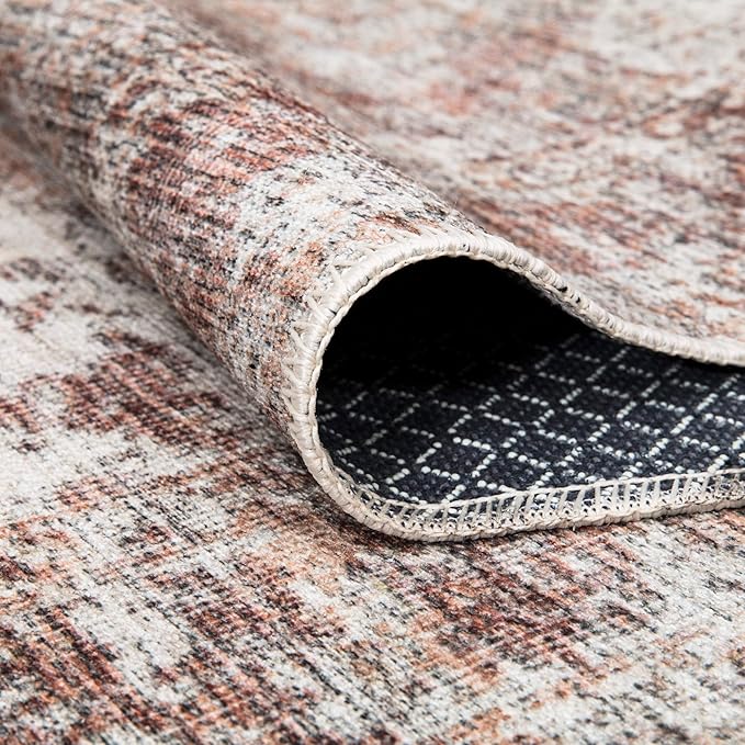 Bloom Rugs Washable Non-Slip 5' x 7' Rug - Ivory/Blush Traditional Area Rug for Living Room, Bedroom, Dining Room, and Kitchen - Exact Size: 5' x 7'