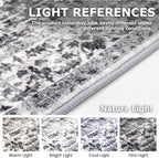 KOZYFLY Area Rug 4x6 Ft Washable Rugs for Entryway Non Slip Kitchen Mats for Floor Rugs for Living Room Printed Faux Wool Vintage Throw Rug for Entrance Bedroom Kitchen Living Room, Grey