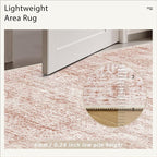 Washable Area Rug 8x10, Large Soft Rugs for Living Room Vintage Area Rugs for Bedroom Dining Room Non-Slip Stain Resistant Pink Under Table Rug