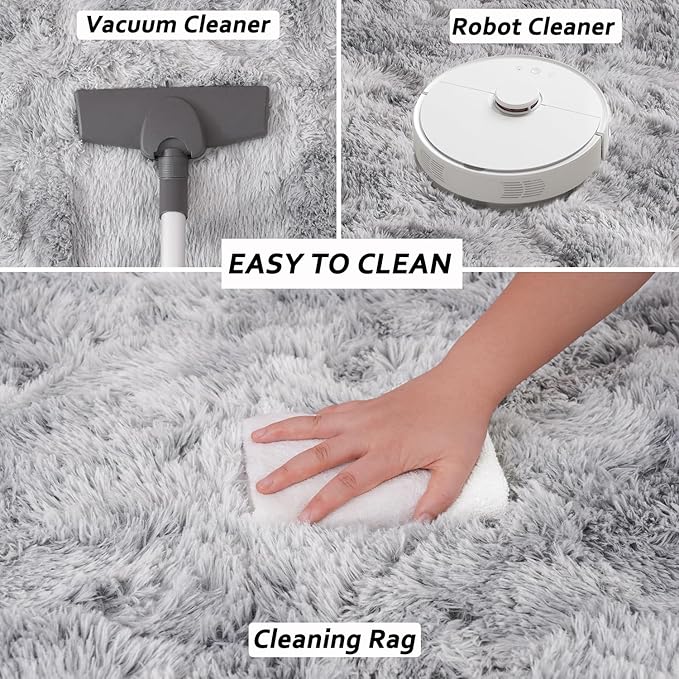 Beglad Fluffy Area Rugs 4x6 Feet, Modern Minimalist Style Shag Rugs, Non-Slip Indoor Carpet Soft Rugs for Bedroom, Living Room & Kids Room, Tie-Dyed Light Grey