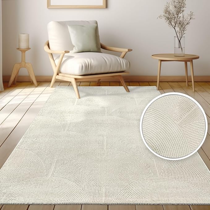 Paco Home Modern Area Rug with Minimalist Arched Lines in Neutral Cream, Size: 6'7" x 9'2"
