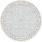 RUGGABLE Washable Vintage Area Rug – Verena Soft Blue 8 ft Round, Stain-Resistant, Non-Slip – Large Machine Washable Rugs for Living Room, Bedroom, Hallway, Entryway & Office–with Cushioned Pad