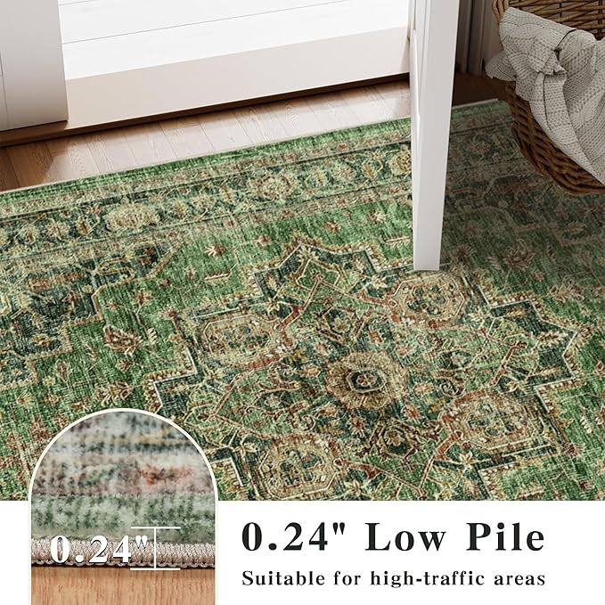 4x6 Area Rug for Bedroom Machine Washable Low Pile Vintage Distressed Rugs Stain Resistant Faux Wool Rug Ultra Soft Non-Slip Area Rugs for Living Room, Playroom, Kitchen,Home Office