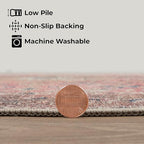 GLN Rugs Traditional Collection - Machine Washable Area Rug, Traditional Washable, Non Slip, Low Pile Chenille Rug, Living Room, Bedroom, Kitchen Rug (3' x 5' Pink/Cream)