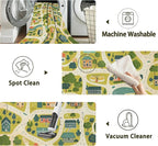 Cute Map Cars Washable 5x7 Area Rugs for Living Room, Thin Low Pile Contemporary Carpet, Non-Slip Base Lightweight Rug