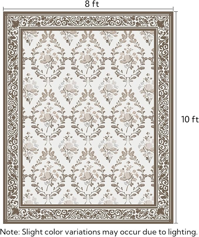SOULFUL Medium Pile 8x10 Rugs for Living Room - Soft Underfoot Large Area Rug - Brown Boho Floral - Washable Non-Slip - Perfect for Bedroom Kids Room Under Dining Table Office