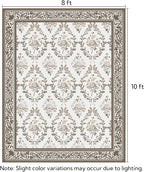 SOULFUL Medium Pile 8x10 Rugs for Living Room - Soft Underfoot Large Area Rug - Brown Boho Floral - Washable Non-Slip - Perfect for Bedroom Kids Room Under Dining Table Office