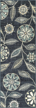 Maples Rugs Reggie Floral Runner Rug - Made in USA - Washable, Non Slip Indoor Carpet for Kitchen, Hallway, and Laundry Room, 2' x 6', Persian Blue