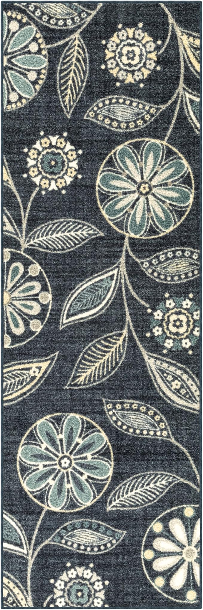 Maples Rugs Reggie Floral Runner Rug - Made in USA - Washable, Non Slip Indoor Carpet for Kitchen, Hallway, and Laundry Room, 2' x 6', Persian Blue
