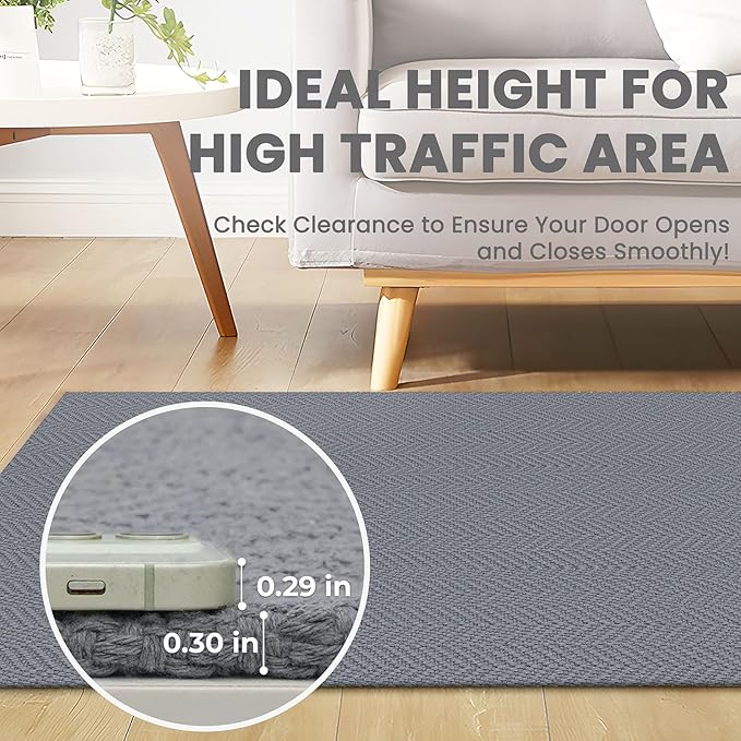 2x8 Ft Braided Runner Rug Washable Runners for Hallways Kitchen Runner Rug with Rubber Backing Cotton Entryway Runner Indoor, Woven Floor Carpet for Hall Kitchen Bedroom, Grey