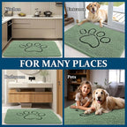 OLANLY Dog Door Mat for Muddy Paws 40x32, Paw Print Design, Absorbs Moisture and Dirt, Absorbent Non-Slip Washable Doormat, Quick Dry Chenille Mud Mat, Entry Indoor Entryway Carpet, Olive Green