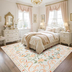 Orange Rug Bow Floral Rug for Girls, 5x7 Washable Area Rugs for Bedroom Living Room, Kitchen,Dining Room,Kids Room, Playroom, Cute Ultra-Thin Non Slip Low Pile Indoor Carpet