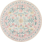 Lahome Boho Light Pink Round Rug 4ft, Washable Small Circle Rugs for Bedroom Kids, Pink and Green Nursery Circular Carpet Girl Decor, Soft Non-Slip Round Carpet for Sunroom, Blush